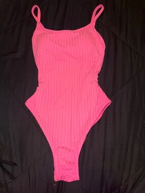 Time and Tru Bright Hot Pink Ribbed One-Piece